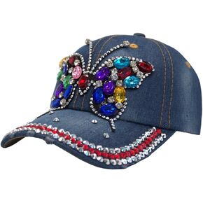 Shiny Bling Rhinestone Denim Baseball Cap Studded Sparkle Trendy Fashion Cute Distressed Party Ball Hat for Women Men