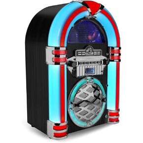 VICTOR VDTJ-1450 Wilshire Desktop Bluetooth Jukebox with Multicolor LED Lighting, Mahogany