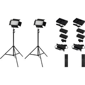 2 Pack Acurit Colorview Lux Studio Light Pro Studio Lights Photography Lighting Kit w/ 3 Color Temps, 4 Metal Barn Doors, 4160 Lumens LED w/Remote, AC Power Supply, Battery Pack, 6'6" Light Stand