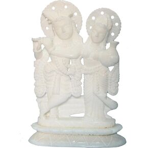 StonKraft - Radha Krishna Murti Idol Statue Sculpture - Marble Stone - 7" - White