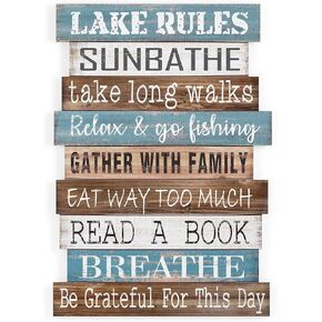 تصاميم بارنيارد 'قواعد البحيرة' ديكور منزل البحيرة للمنزل، علامة بحيرة معلقة على جدار البحيرة، لافتات بحيرة لمطبخ منزل البحيرة، ديكور بحيرة ريفي لعلامة المنزل، 14 بوصة × 20 بوصة in Kuwait