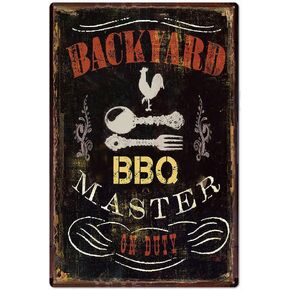 UOOPAI Backyard BBQ Master Metal Tin Sign, Vintage Plate Plaque