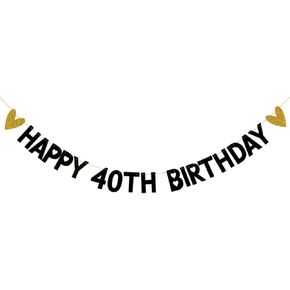 HAPPY 40TH BIRTHDAY Banner,Pre-Strung,Black Paper Glitter Party Decorations for 40 Years Old 40TH Birthday Party Supplies Letters Black ZHAOFEIHN