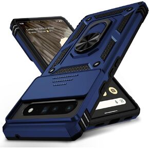for Google Pixel 6 Pro Case with Slide Lens Cover, Military Grade Drop Protection, Magnetic Rotated Ring Holder Kickstand Protective Phone Case (Navy Blue)