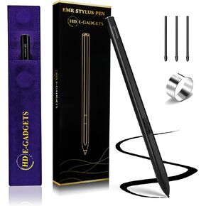 EMR Stylus Pen for reMarkable, Samsung - 4096 Pressure Level Sensitivity, Palm Rejection, Natural Tilt, Eraser Button, Magnetic Design, No Charging. Comes with 3 Spare Tips and a Pouch