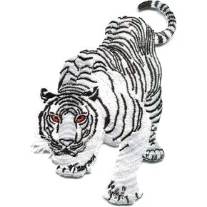 Bengal white tiger tattoo embroidered applique iron-on patch BIG 3.88 X 5.88 inches