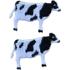 2 Pcs Tiny Cow Iron On Patches, Cute Decor Patches for Dress Backpacks Clothes Pants Jeans Hats, Embroidery Applique DIY Accessory, white