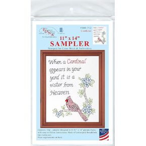 Jack Dempsey Needle Art 181712 Cardinal Embroidery Sampler, 11" x 14", White