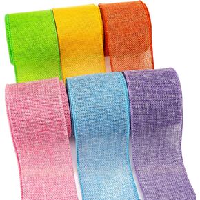 Ribbli Easter Burlap Ribbon-Pink/Blue/Lavender/Apple Green/Yellow/Orange Wired Ribbon 2 Inch x 6 Colors Total 30 Yard Easter Ribbon for Crafts Wreaths Big Bow Wrapping Outdoor Decoration