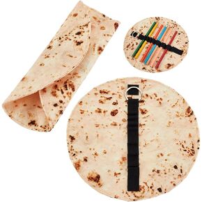 OLYCRAFT 2Pcs Funny Tortilla Pencil Case Holder Roll Canvas Pencil Pouch Pancake Canvas Pen Roll Up Round Pencil Holder Pancake Stationery Pencil Wrap for Class Office Supplies - 8.6 Inch