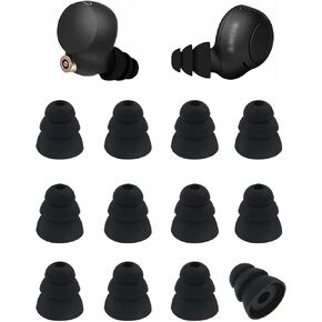 ALXCD Triple Flange Ear Tips Compatible with Beats Fit Pro/Studio Buds/WF-1000XM4/ WF-C500/ PB Pro, 6 Pairs Medium Size Triple Flange 3 Flange Noise Isolation Silicone Replacement EarTips, M Black