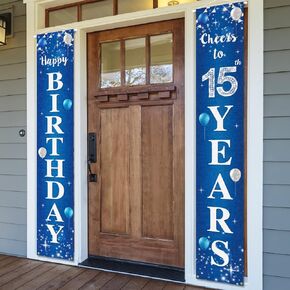 Happy 17th Birthday Yard Sign Door Banner - Cheers to 17 Years Birthday Party Decorations Supplies for Men Women - Blue