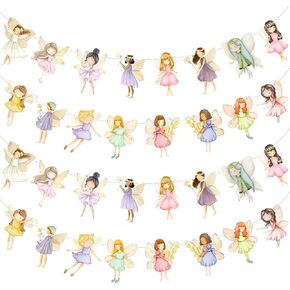 4 Pcs Fairy Birthday Party Banner Flower Fairy Banners Hanging Fairies Fairy Birthday Decorations Fairy Party Favors Cutout Fairy Party Supplies for Fairy Tale Theme Baby Shower