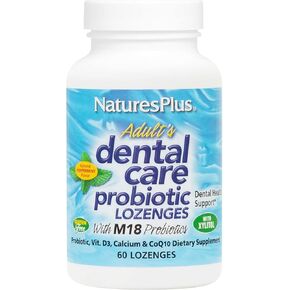Natures Plus Adults Dental Care Probiotic - Supplement for Teeth & Gum Health - Peppermint Flavor - 60 Vegetarian Lozenges (30 Servings)