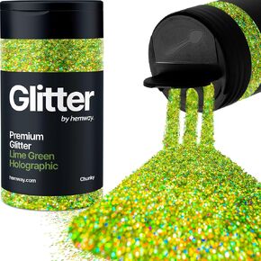 Hemway Lime Green Holographic Glitter Chunky 130g/4.6oz Powder Metallic Resin Craft Flake Shaker for Epoxy Tumblers, Hair Face Body Eye Nail Art Festival, DIY Party Decorations Paint