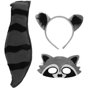 Raccoon Mask Tail Headband: Raccoon Cosplay Costume Set Accessories for Dress Up Party Halloween Cosplay