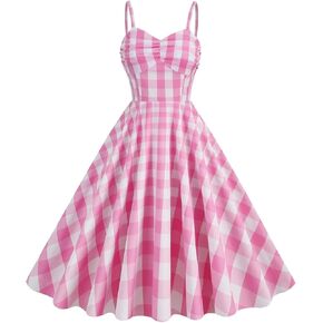 Retro Checkered One Piece Dress Disguise Costume 50'S Pin Up Maxi Dress