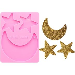 Angel Wings Star and Moon Shape Keychain Silicone Molds Earrings Resin Mold Keychain Resin Mould for DIY Craft Keychain Pendants Epoxy Resin Casting Mold Fashion Jewellery Making Silicone Molds