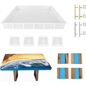 قوالب سيليكون كبيرة مستطيلة الشكل من الراتنج مقاس 16 × 12 بوصة من راتنجات الإيبوكسي لطاولة القهوة النهرية، وألواح التقطيع، وصواني التقديم، وطبق الجبن (مع 4 قطع من قوالب الأكواب العميقة ومقابضها) in Kuwait