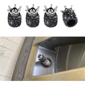 4 Pcs Car Tire Valve Stem Caps, Handmade Crown Crystal Rhinestone Rubber Car Stem Air Caps Covers, Attractive Dustproof Exterior Accessories, Universal Stem Cover for Most Autos (Red)