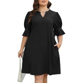 Celkuser Plus Size Summer Shirt Dress for Women Casual Ruffled Sleeves Loose Dress with Pockets Lightweight and Comfortable