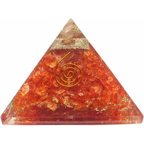 Spiritual Elementz Chakra Healing Orange Onyx Orgone Pyramid (3'Inch) with Clear Crystal Gemstone Copper Metal