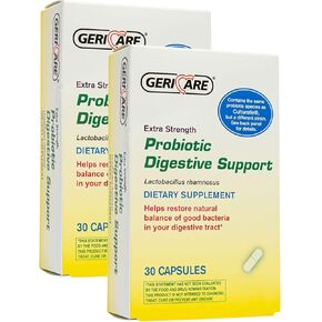 GeriCare Probiotic Digestive Support | Extra Strength 20 Billion CFU Lactobacillus Rhamnosus R-11 Daily Probiotic | Keeps Your Digestive System Balanced | 30 Capsules (2 Pack)