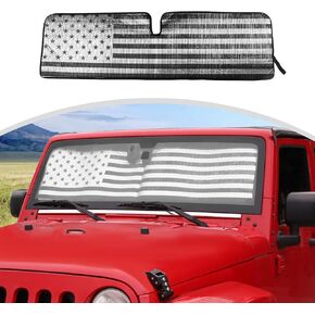 CherCar for Jeep TJ JK American Flag Front Windshield Sunshade Anti UV Rays Sun Visor Shade Cover Decor Trim for Jeep Wrangler TJ JK