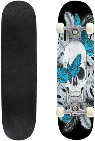 لوح تزلج كلاسيكي مقعر على شكل جمجمة وأوراق النخيل والفراشات مرسومة باليد وشم طويل على شكل خشب القيقب للرياضات المتطرفة وفي الهواء الطلق خدعة ركلة مزدوجة للمبتدئين والمحترفين in Kuwait