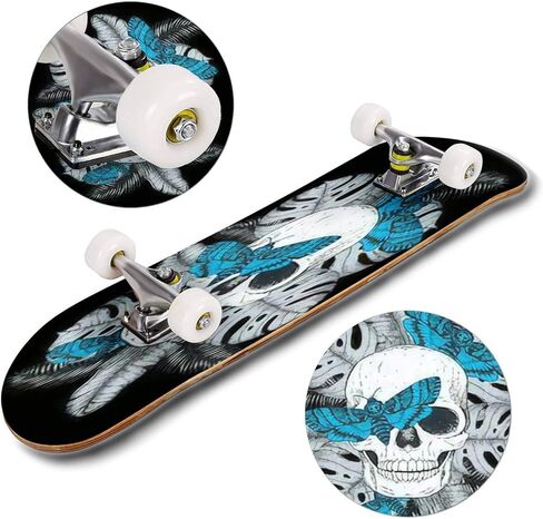 لوح تزلج كلاسيكي مقعر على شكل جمجمة وأوراق النخيل والفراشات مرسومة باليد وشم طويل على شكل خشب القيقب للرياضات المتطرفة وفي الهواء الطلق خدعة ركلة مزدوجة للمبتدئين والمحترفين in Kuwait