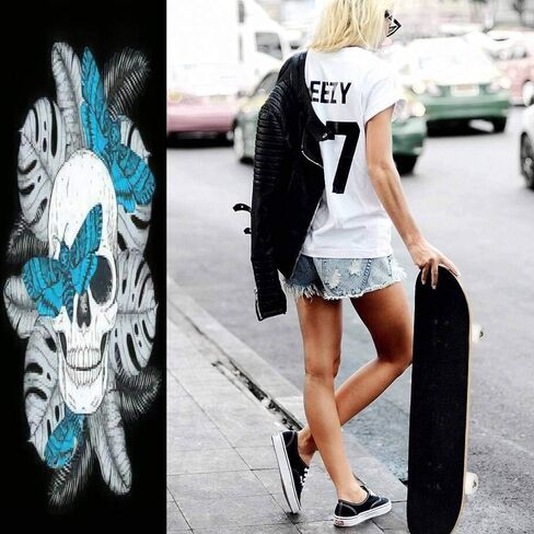 لوح تزلج كلاسيكي مقعر على شكل جمجمة وأوراق النخيل والفراشات مرسومة باليد وشم طويل على شكل خشب القيقب للرياضات المتطرفة وفي الهواء الطلق خدعة ركلة مزدوجة للمبتدئين والمحترفين in Kuwait