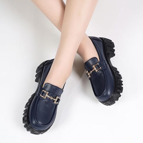 Maichal Platform Loafers for Women Slip On Chunky Heel Lug Sole Shoes Business Work Dressy Loafers with Chain in Saudi Arabia
