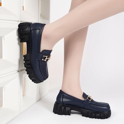 Maichal Platform Loafers for Women Slip On Chunky Heel Lug Sole Shoes Business Work Dressy Loafers with Chain in Saudi Arabia