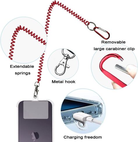 Phone Tether,Phone Leash with Carabiner Clip and Patch,Anti Theft Phone Strap for iPhone and Most Cell Phone (Black) in Saudi Arabia