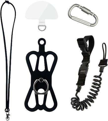 Universal Phone Lanyard Holder, Fishing Phone Tether+Ring Grip, Phone Leash Tactical Pistol Lanyard+Clip for iPhone in Saudi Arabia