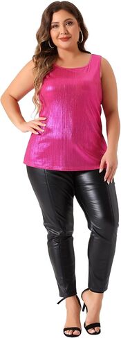 Agnes Orinda Plus Size Tops for Women Shiny Metallic Tank Top Shirt Round Neck Sleeveless Party Tee Blouse in Saudi Arabia