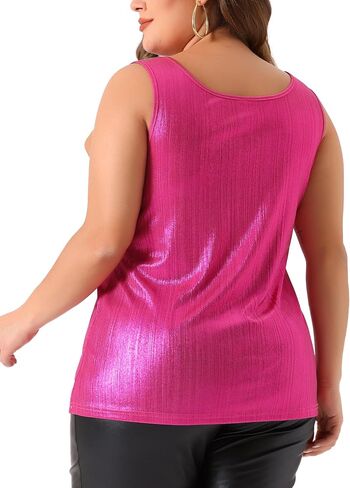 Agnes Orinda Plus Size Tops for Women Shiny Metallic Tank Top Shirt Round Neck Sleeveless Party Tee Blouse in Saudi Arabia