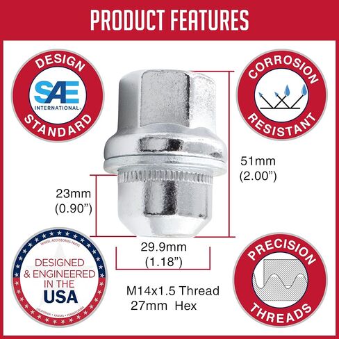 أجزاء ملحقات العجلات 20 قطعة M14x1.5 14x1.5 OEM نمط العروة المكسرات ANR3679G | 611-233 | 2.00 بوصة طويلة كروم 27 مم سداسية تناسب 1999 إلى 2002 لاند روفر ديسكفري | 1995 إلى 2002 لاند روفر رينجر روفر in Saudi Arabia