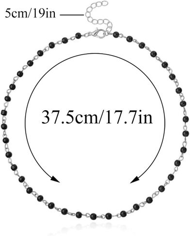 عقد أنيق من الخرز وقلادة سلسلة مصنوعة يدويًا مجوهرات للنساء والفتيات (فضي أسود) in Kuwait