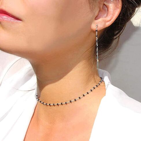 عقد أنيق من الخرز وقلادة سلسلة مصنوعة يدويًا مجوهرات للنساء والفتيات (فضي أسود) in Kuwait