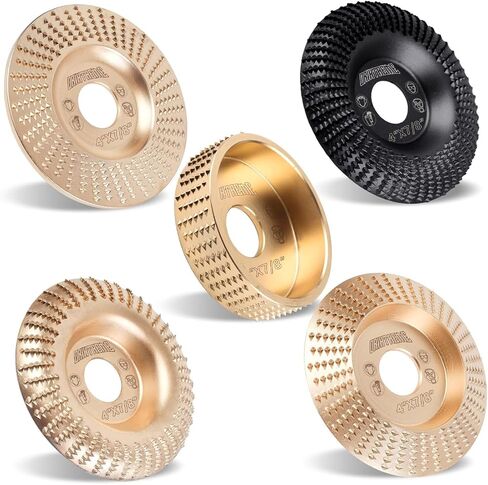 4Pcs 4 Inch HIGH TEMPERATURE HARDENING Wood Carving Disc Grinding Wheel Set Wood Shaping Wheel Wood Grinding Shaping Disc for Angle Grinder with 7/8" -5/8" Arbor in Saudi Arabia