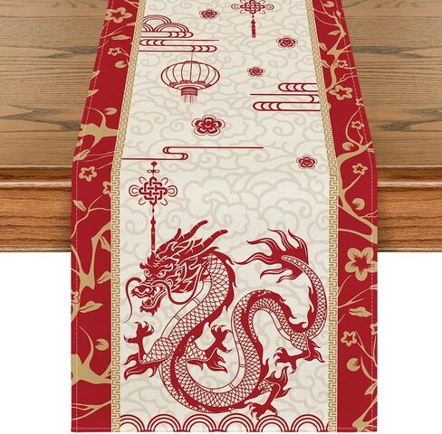 Artoid Mode Chinese Zodiac Dragon Lunar 2024 New Year Table Runner, Spring Festival Winter Kitchen Dining Table Decoration for Home Party 13x72 Inch in Saudi Arabia