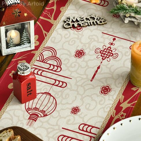 Artoid Mode Chinese Zodiac Dragon Lunar 2024 New Year Table Runner, Spring Festival Winter Kitchen Dining Table Decoration for Home Party 13x72 Inch in Saudi Arabia