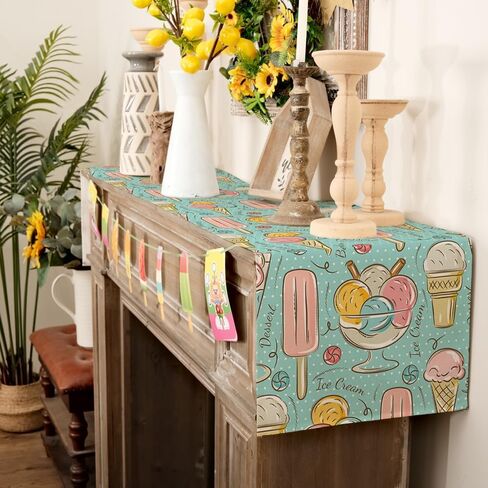 arkeny الصيف الجدول عداء 13x90 بوصة، الآيس كريم الحلوى الموسمية مزرعة الخيش الأزرق المطبخ الداخلي الذكرى السنوية طاولة الطعام ديكور للمنزل حزب AT609-90 in Saudi Arabia