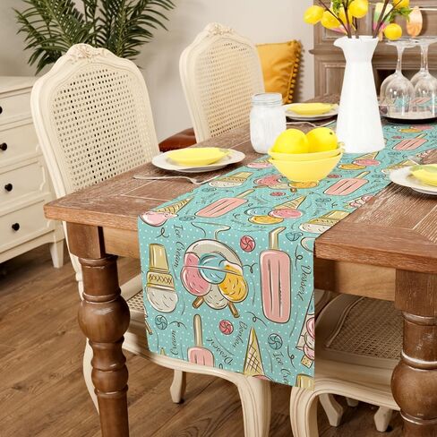arkeny الصيف الجدول عداء 13x90 بوصة، الآيس كريم الحلوى الموسمية مزرعة الخيش الأزرق المطبخ الداخلي الذكرى السنوية طاولة الطعام ديكور للمنزل حزب AT609-90 in Saudi Arabia