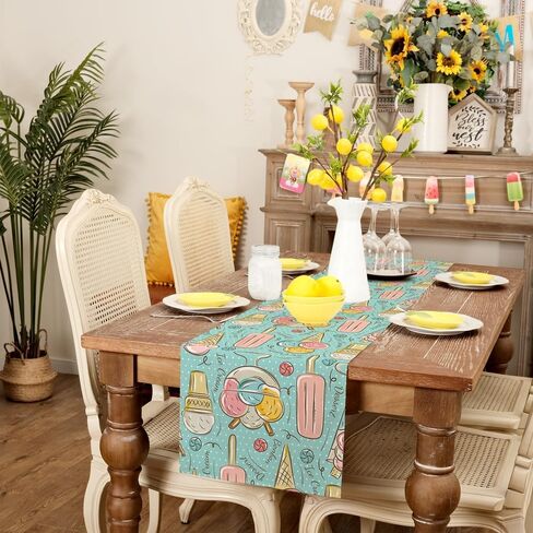 arkeny الصيف الجدول عداء 13x90 بوصة، الآيس كريم الحلوى الموسمية مزرعة الخيش الأزرق المطبخ الداخلي الذكرى السنوية طاولة الطعام ديكور للمنزل حزب AT609-90 in Saudi Arabia