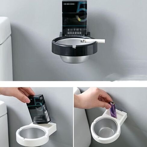 2PCS Wall Mounted Adhesive Ash Tray Stainless Steel Cigarette Bin with Adhesive Tape for Bathroom Livingroom Home Office Hotel Toilet(black,white) in Saudi Arabia