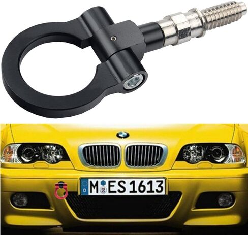Dewhel JDM Aluminum Track Racing Front Rear Bumper Guard Auto Trailer Ring Hook Eye Towing Tow Hook Kit Black compatible with BMW 1 3 5 Series X5 X6 E36 E39 E46 E82 E90 E91 E92 E93 E70 E71 MINI Cooper in Saudi Arabia