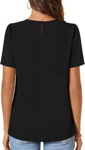 ALIGADUO Womens Summer Basic Pleated Keyhole Back Crewneck Casual Trendy Blouse Shirts Tops in Saudi Arabia