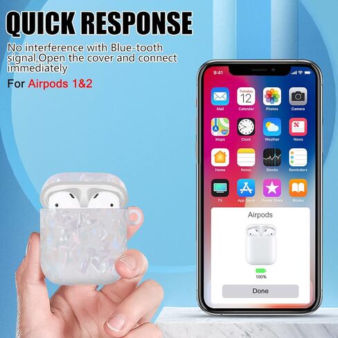 حافظة بتصميم غلاف لامع لسماعات AirPods 1/2 مع سلسلة مفاتيح من اللؤلؤ، غطاء جلدي واقٍ لطيف وجذاب للغاية لأجهزة Airpods الجيل الثاني من مادة TPU المقاومة للصدمات للنساء والفتيات - أبيض in Kuwait